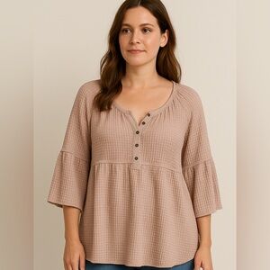 DAVI & DANI Beige Waffle Knit top tomato clean girl summer